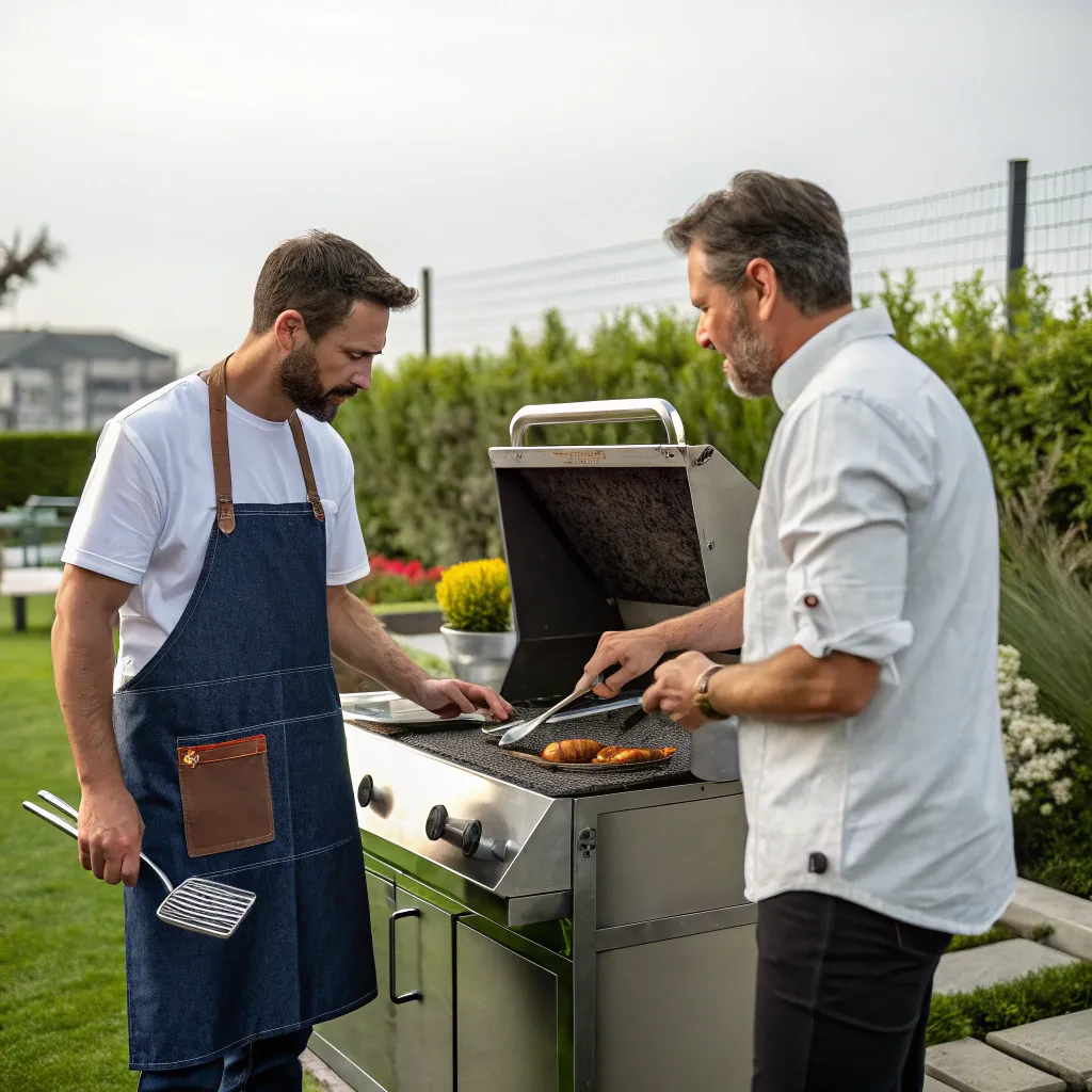 A customer learning grilling techniques